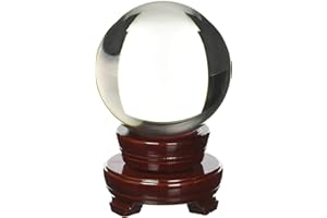 Amlong Crystal Meditation Divnation Sphere Feng Shui Crystal, Lensball, Decorative Ball with Wooden Stand and Gift Box, 110mm