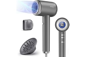 DEWILY Asciugacapelli Ionico Ad Asciugatura Rapida Professionale -110.000 giri/min, 300 milioni di ioni,Diffusore e Concentratore, Phon Capelli con motore brushless (Grigio classico con 2 ugelli)