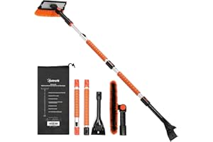 ‎ASTROAI AstroAI 3in1 Auto Reinigungsbürste Eiskratzer Schneebesen ausziehbarer Abnehmbarer Eisschaber mit Rakel, Ergonomischem Schaumstoffgriff und 180 ° Bürstenkopf für Auto, PKW, LKW und SUV, Gelb(158CM)