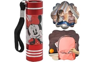 KIDS LICENSING Minnie Mouse Red Super Bright Torch, 8.7cm LED Aluminium Flashlight, Reusable Night Light for Kids Christmas Birthday Gift Travel Camping Hiking Outdoor 3+ Years