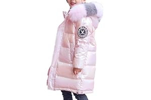De feuilles Kids Girls Hooded Shiny Down Jacket Winter Warm Casual Quilted Puffer Coat Outerwear with Faux Fur Collar