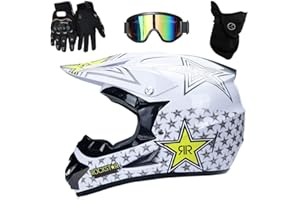 UIGJIOG Casco Motocross Niño,Adulto Casco Motocross Enduro MTB con Gafas/Máscara/Guantes, Casco Cross Quad Off Road ATV Scooter,Blanco,M(54~55cm)