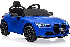 BALOVEBY Kinder Elektroauto lizenziert BMW M4 mit 2,4G-Fernbedienung, 12V Elektrofahrzeug für Kinder Geschwindigkeit 3 ​​km/h, Hupe, LED und Musik, für Kinder ab 3 Jahre (Blau)