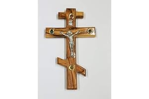 Bethlehem Gifts TM Handcarved from Bethlehem Olive Wood Cross Crucifix (Russian Orthodox Crucifix, 10")