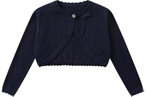Yealoo Bambine Cardigan Bolero Maniche Lunghe Pizzo Girocollo Scrollata di Spalle Ragazze con Nodo di Prua