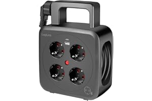 LogiLink LPS504 – bęben kablowy 5 m z 4 gniazdami wtykowymi (gniazda styku ochronnego), 1 x USB-A i 1 x USB-C, klasa ochrony IP20 i termiczny wyłącznik przeciążeniowy