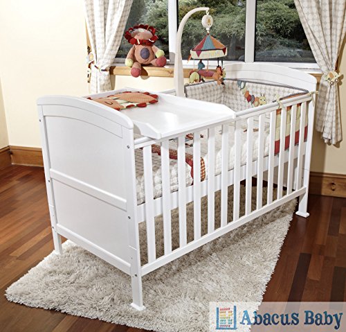 PENELOPE LUXURY COT BED-SAFETY SPRUNG MATTRESS-COT TOP CHANGER - WHITE