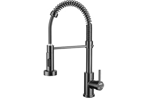 Cobbe Black Kitchen Tap, Spring Kitchen Sink Mixer Taps with Pull Out Spray, Commercial Faucet Single Handle Lever, High Arc Swivel 360 with 2 Spray Mode Cold and hot Fittings UK Standard