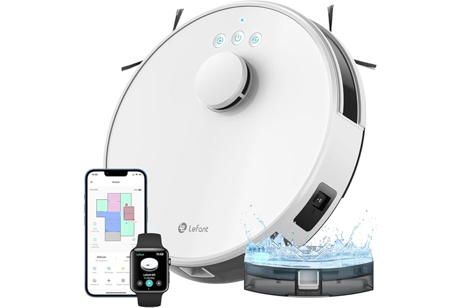 LEFANT M1 Robot Vacuum Cleaner with Mapping, 5500Pa, Laser Navigation dToF, 4000mAh, 200Min, Slim, for Animal Hair, White