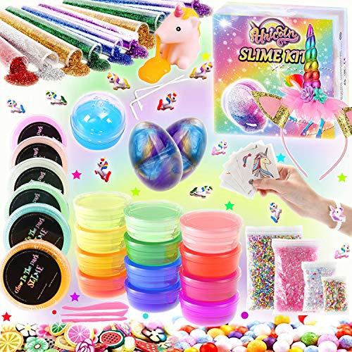 Kit Completo per Slime Unicorno - 20 Colori Slime Kit per Ragazze Giocattoli con 10 Glitter in Polvere(Tutto Incluso)