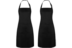 Xialvyu 2 Stück Schürze für Damen Männer, Kochschürze Koch Schürze, Unisex Verstellbarem Küchenschürze mit 2 Taschen für Kochen,Hausarbeit,Malen,Backen