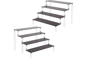 AZEAM Acryl Riser Display Stand, Schwarze 4-Tier Cupcake Stand Display Risers Regal Parfüm Köln Organizer Kompatibel mit Funko Pop Figuren Lebensmittel Dessert Make-up Kosmetik Organizer (2 Packs)