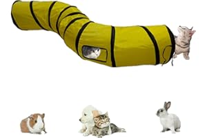 AVASEE Labyrinthe à 5 tunnels interactif, pliable et léger en tissu froissé avec pompon et cloches pour chats, petits lapins, chatons, chiots, furets ou cochons d’Inde