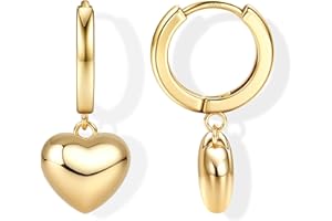 CASSIECA Orecchini in 18K Oro Argento 925 per Donne Ragazze Orecchini a Pendenti Cuore Orecchini Minimalisti Huggie Ciondolo