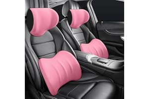 Topbashgo Poggiatesta ergonomico e cuscino lombare per sedili auto, cuscino cervicale per adulti, 100% memory foam (rosa)