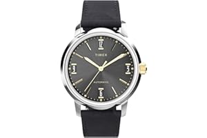 Timex Marlin Automatic zegarek męski 40 mm – czarny skórzany dwuczęściowy pasek szybkiego zakładania, czarna tarcza, koperta ze stali nierdzewnej, TW2W33900