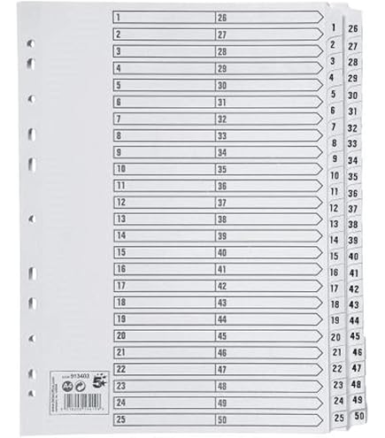 Durable Polypropylene Index Dividers 1-52 A4 Portrait - German Made Binder Dividers Pack Of 1