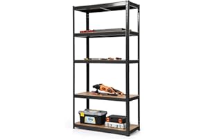 COSTWAY Regał magazynowy do dużych obciążeń, regał wtykowy, 5 poziomów, regał metalowy, regał warsztatowy, regał garażowy, piwnica, 180 x 90 x 40 cm (czarny)