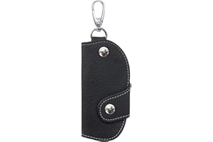 AdiStylinno Key Holder Wallet, Soft Leather Key Purse Holder Snap Unisex Key Pouch Bag with Metal Hook and Removable Keyring for Storing Keys (A, Black)
