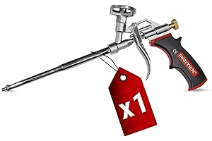 PRITEX – 1 x Schaumpistole inkl. Düsenverlängerung – Bauschaumpistole für Pistolenschaum, Bauschaum, Montageschaum uvm. – Metallpistole mit gummiertem Handgriff – Montagepistole für präzise Dosierung