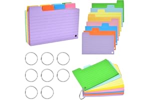 CAREDGO 400 PCS Flash Cards, Fiches Bristol 12,5 x 8,9 cm, avec 8 Anneaux de Reliure, Cartes de Révision Fiche Bristol Couleur Cartes d'Index Lignées pour École Bureau Maison Étude Notes, 8 Couleurs