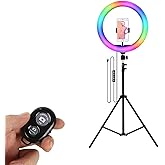 Microcase 26 cm YouTube İnstagram TikTok Selfie RGB LED Halka Işık + 2.1 mt Tripod + Bluetooth Kumanda AL2643