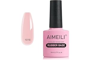AIMEILI Base Rubber Gel, Cura UV/LED Autonivelante para Uñas Reforzador de Uñas Flexible con Brillo Pegamento para Rhinestones Gelatina Gel Base y Builder 5 en 1, 1016