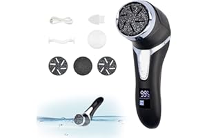 Kikuo Elektrische Fußfeile Hornhautentferner Pediküre Set, IPX7 Wasserdicht Wiederaufladbarer Fußpflege Elektrische Fußfeile mit Vakuumsaugfunktion, 2 Geschwindigkeiten 3 Schleifköpfen (Schwarz)