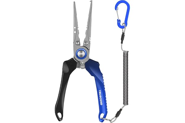 TRUSCEND Pinces de Pêche Verrouillables avec Manche Ergonomique Innovant, Outil de Peche Résistant à l'eau salée revêtu de téflon, équipement de pêche Multifonction avec coupeur Mo-V, Cadeau de pêche