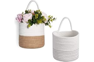 CAIYUANGJ 2 cestas de cuerda de algodón tejida, organizador de toallas para plantas, cesta de pared tejida para colgar, cestas de almacenamiento, para el hogar, plantas, organizador de juguetes (18 x 19 cm)