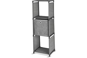 SPICOM Ladder Storage Unit, 3 Cubes with 1 Storage Boxes, DIY Closet Organiser, Multifunctional with Modular Design, Sturdy Metal Frame, Includes Rubber Mallet (Light Grey)