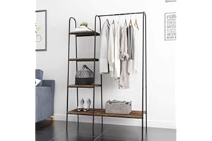 sogesfurniture Appendiabiti con asta appendiabiti, con 4 ripiani, in legno e metallo, 100 x 40 x 150 cm, marrone vintage