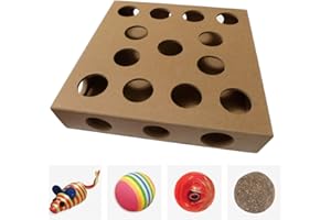 VZATT Design unique - Jeu d'intérieur interactif pour chat - Boîte à puzzle - Vu à la télé dans l'émission de Channel 5 sur la vie secrète des chats - Quatre jouets pour chat inclus : 3 balles et une souris - Meilleur cadeau pour n'importe quel chat, chaton ou leur propriétaire