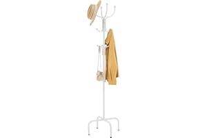 FAVOOSTY Perchero de pie de metal con 12 ganchos y 4 patas, árbol de pasillo para colgar bufandas, bolsos, chaquetas, sombreros de entrada en casa, color blanco