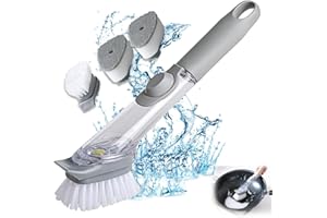 Plstod Spazzola per la Pulizia dei Piatti con Dispenser di Sapone, Spazzola di Pulizia con 4 Testine di Ricambio, Multifunzionale Spazzola per Lavastoviglie da Cucina per Piatti, Pentole,Lavelli