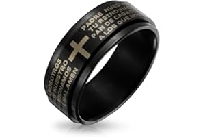 Bling Jewelry Anillo Giratorio De Acero Inoxidable Negro Y Plateado Con Cruz De Padre Nuestro Religioso Personalizado Unisex Para Hombres Mujeres Y Adolescentes
