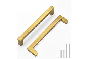 LONTAN 5 Pack Gold Kitchen Cupboard Handles 160mm Square Brushed Brass Cabinet Handles Wardobe Bathroom Kitchen Drawer Pulls Stainless Steel