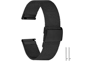 Aliwisdom bracelet de Montre 20mm pour Montre connectée, Smartwatch universelle Métal Acier Maille Bracelets de rechange de à libération Rapide pour Homme Femme (Noir, 20mm)