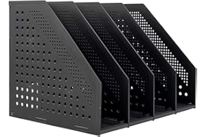 SOKIWI Deli Faltbarer Stehsammler A4, Zeitschriftenhalter,Zum Organisieren und Speichern von Büros Einziehbare Aufbewahrungsbox,Schreibtisch-Organizer für School Office mit 4 Fächern(dunkelgrau)