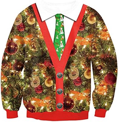 JOLIME Men Women Christmas Crew Neck Novelty 3D Printed Santa Funny Festive Sweatshirt Jumper C XL