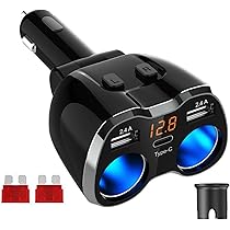 Keenso Accendisigari Auto Splitter 4 Prese + 2 Porte USB, 12V/24V, 120W, Adattatore Multiplo Per Auto, Camion, Con Spia LED E Fusibile, Nero - 3