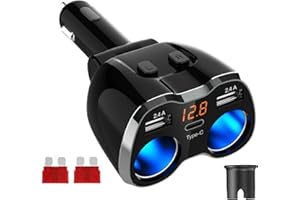 GEMCOO Car Charger Cigarette Lighter Adaptor 120W Power Adapter Two Way Switch 12V/24V Car Power Outlet with Dual 2.4A USB Adapter and Type C Port for Car