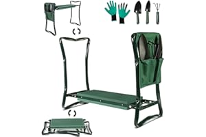 ‎MYIOSUS Myiosus Garten Kniebank, Tragbare Gartenhocker (60,5×26×47cm) Set mit Eva-Schaumkissen, Klappbar Garten Kniematten mit Handschuhe & ​Gartengeräte - bis Belastbarkeit 150 KG