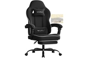 WOLTU Sedia Gaming, Ampia Sedia da Ufficio Ergonomica Imbottita con Cuscino a Molla, Alta Capacità di Carico, Poltrona per Computer con Schienale Alto e Poggiapiedi, Tessuto Tecnologico, Nero, GS10sz