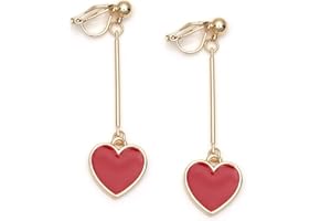Idin Jewellery - Red Enamel Heart Gold-tone Drop Clip-on Earrings