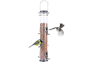 Urban Deco Metall-Vogelfutterspender, Röhren-vogelfutterhaus zum aufhängen, strapazierfähig, vogelfutterstation mit 6 Futterstellen, wetterfest und wasserabweisend (Grau)