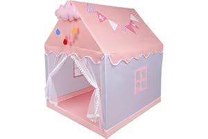 DECALSWEET Spielzelt Prinzessin für Mädchen,Kinderzelt Rosa Burg Große Prinzessin Spielhaus Kinderhaus Traumschloss Indoor für Kinder