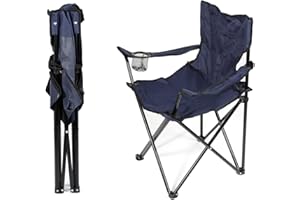 Willonin Chaise de Camping, Fauteuil Pliable, Chaise de Pêche Chaise de Pique-Nique en Plein Air Chaise de Plage Jardin avec Porte-gobelet (Bleu Marine)