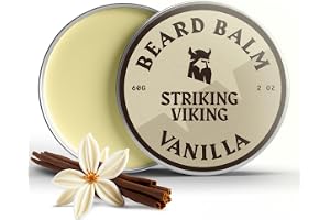 Striking Viking Vaniljskäggbalsam - Stylar, stärker och mjukar upp skägg och mustascher - Naturligt skäggbalsamvax med ekologiskt sheasmör, teträd, argan- och jojobaoljor (vaniljdoft)
