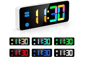 Ankilo Digitale Wecker, 7 Bunte LED-Uhr,elektronische Tischuhr,Farblich Einstellbarer Wecker,Reisewecker,einstellbare Helligkeit,12/24H,Digitaluhr für Haus,Schlafzimmer,Büro,Kinder,Ältere